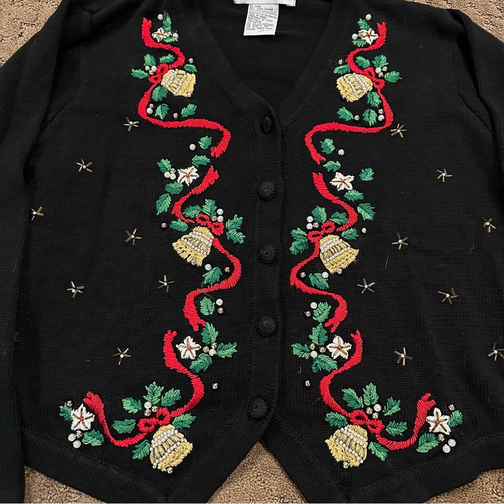 Victoria Jones Petite women’s Medium black Christmas cardigan - Picture 2 of 4